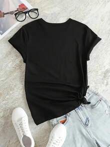 Women's T-Shirt With Anime Cat Ears Print - Short Sleeve, Round Neck, Japanese Sleeve Print, Soft And Stretchy, For Summer And Spring, Ideal For Conventions, Theme Events And Casual Wear - 黑色 - 查看 2