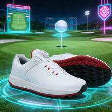 Men's Fashionable Color Block Golf Shoes - Red and White - View 2