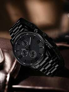 4-Piece Men's Watch And Jewelry Set, Includes Quartz Watch, Pen, Keychain, Multi-Layer Wallet & Coin Pouch, Best Gift For Father's Day, Valentine's Day, Fashionable Luxury Business Watch For Men, Suitable For Father, Boyfriend - Black - View 9