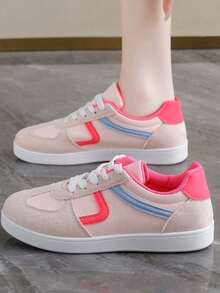 1 Par de Tênis Casuais de Sola Macia e Antiderrapante para Meninas, Estilo Minimalista, Respirável e Confortável, Versátil para Skate, Adequado para Todas as Estações - Rosa chiclete - Visão 5