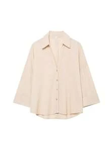 Women's Lapel Long Sleeve Fashionable Yellow Elegant Shirt Single Breasted Loose Casual Blouse - Beige - View 2