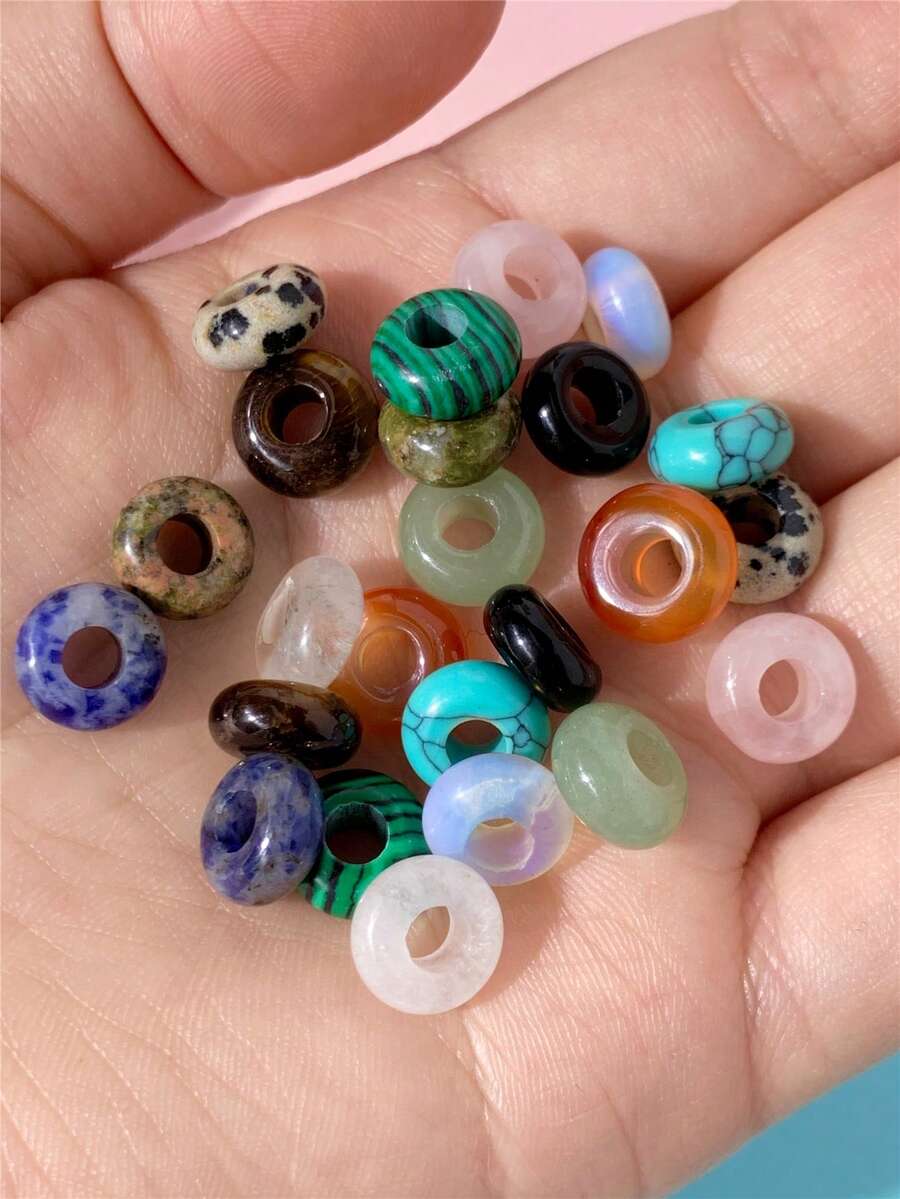 20pcs Large Hole Natural Beads 5x10mm Random Mixed Natural Red Agate, Tiger Eye, Rose Quartz Beads For Jewelry Making, DIY Necklace, Bracelet, Earring, Spacer Beads