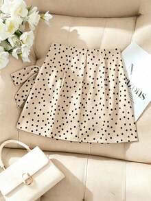 Falda mini acampanada de talle alto con lunares marrones y lazo/Cintura ceñida estilizante/Falda casual/de trabajo - Albaricoque - Ver 2