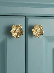 1pc Vintage Gold Flower Pulls- Vintage European Style Flower Pattern Cabinet Pulls, Gold Metal Drawer Handles, Decorative Furniture Hardware For Dresser, Cabinet Door, Drawer, Jewelry Box, Home Decor For Bedroom & Living Room - Multicolor - View 4