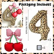40 Inch Leopard Print Number And Cherry Bow Balloons, Suitable For Wedding, Birthday, Anniversary, Engagement Party, Bachelorette Party, Costume Party, Graduation Party Decoration, Leopard Print Main Venue Decoration. - View 21