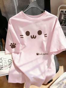1件少女印花短袖T恤，学生青少年服装，儿童夏季上衣 - 粉色 - 查看 3