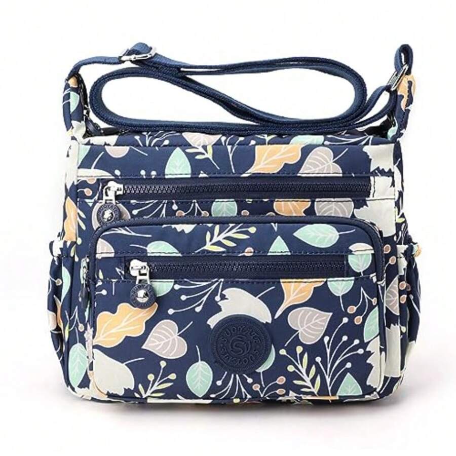 Pealwel Women Shoulder Handbag Roomy Multiple Pockets Bag Ladies Crossbody Purse Tote Top Handle Satchel - 深藍色花卉 - 查看 1