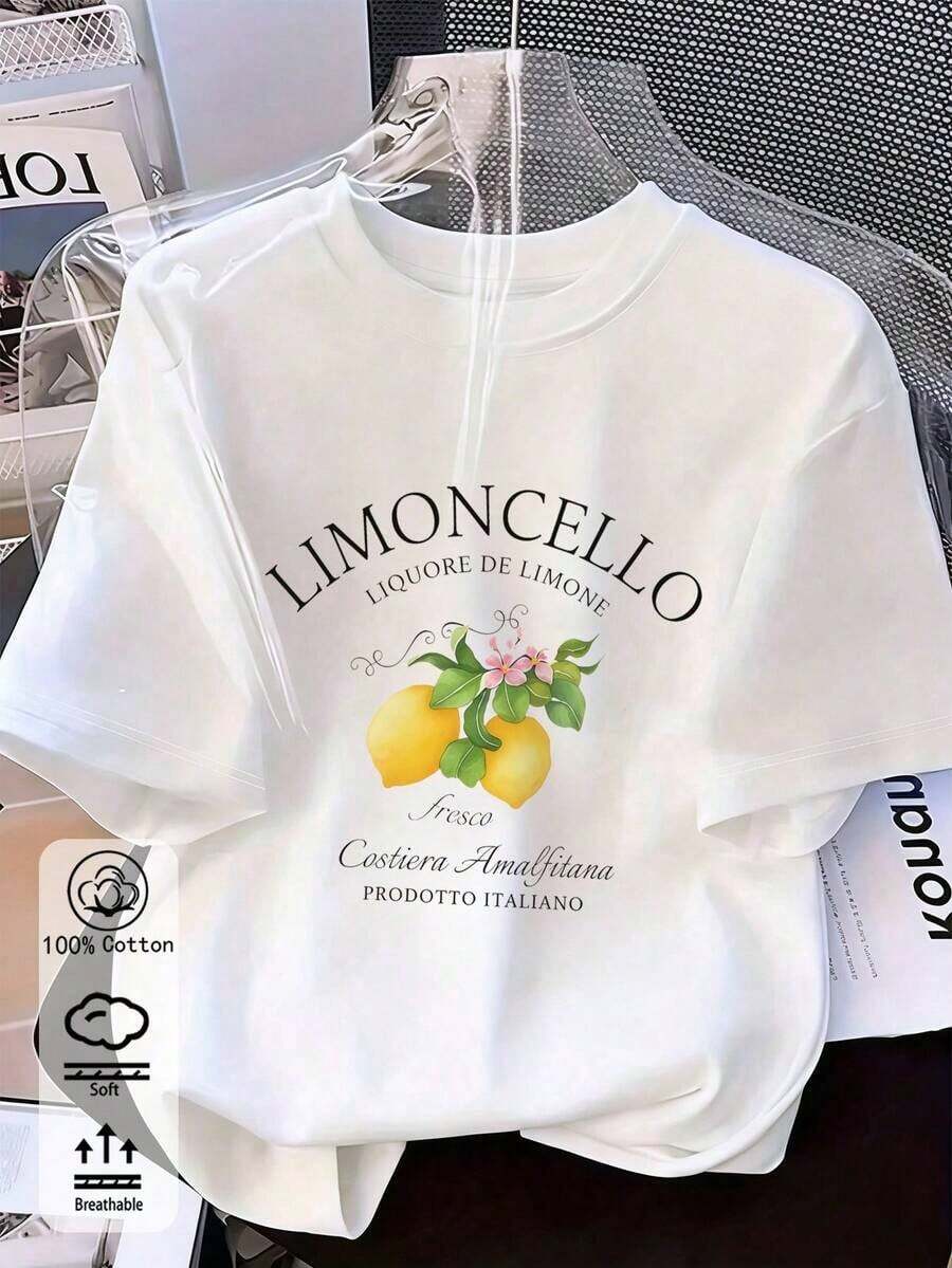 Camiseta de manga corta con cuello redondo y estampado floral "Paris Lover" para mujer, 2026, corte holgado, estilo parisino, romántico, ideal para paseos por la ciudad, citas, temporada de cerezos en flor, brunch o primavera/verano. - Weiss - Visa 1