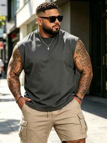 Plus Size Men's T-Shirt, Summer Casual Loose Fit Crew Neck Top For Men, Versatile, Slim Fit, Refreshing And Energetic Sports - Dark Grey - View 2