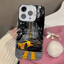 Funda protectora para Apple  17 PROMAX 16 15 14 13 12 11 XSMAX, diseño deportivo de coche carreras en escena urbana nocturna con colores amarillo y negro, detalles luces calle señal stop, cobertura completa, ajuste preciso, resistente a golpes, material duradero uso diario - púrpura - Ver 3