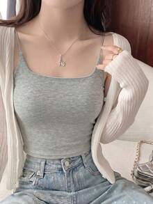 Backless Sexy Camisole Top For Women With Padded Bra, Sleeveless Vest, Summer Casual - Grey - View 6