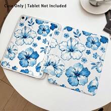 Ice Blue Five-Petal Flower Pattern Painted Effect Acrylic Crystal Tablet Protective Case, Compatible With Samsung/Apple///Honor/// Popular Tablet Models, With Stand, Foldable Anti-Bend, Silicone Reinforced Corners, Auto Wake/Sleep Function, Built-In Pen Slot, Multi-Angle Foldable Stand - Style 8 - View 5