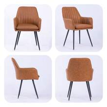 Dining Chair Set Of 2 – Modern Fabric Chair With Armrests And Gold-Plated Metal Legs. Luxurious Dining Room Furniture For Living Room, Kitchen & Reception Room - Brown - View 3