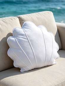 1pc INS Style Pure White Shell Shaped Throw Pillow, Soft & Skin-Friendly Material, Suitable For Healing Beach Style Living Room Sofa Decor, Bedroom Window Seat Backrest Cushion, 3 Size Options - White - View 5
