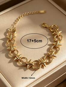 MECYLIFE 1 pieza Pulsera de cadena con remaches estilo cyberpunk, pulsera de acero inoxidable apilable para mujeres - Amarillo Oro - Ver 6