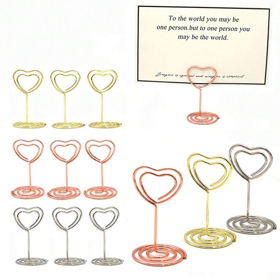 4/12/24pcs Gold Table Number Card Holders, Heart-Shaped Table Card Photo Frames, Table Card Stands, Paper Menu Clips, And Green Watercolor Style Table Cards, Heart-Shaped Card Holders, With Blank Cards, Metal Wire Table Number Stands, Wedding Shower, Birthday Party, Baby Christening, Banquet, Dining Table Decor, Table Name Card Holders, Party Supplies, Suitable For Wedding Or Party Seating Arrangements, Foldable And Convenient - Multiple Styles - View 1