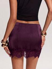 Minifalda elegante de mujer con parches de encaje y cintura con lazo, para verano - Burdeos - Ver 9