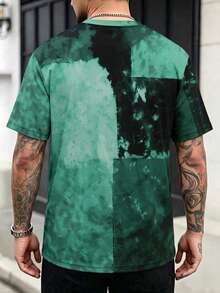 Kaos Pria Motif Patchwork Retro Baru, Kaos Ringan Kerah Bulat Motif Salib Yesus, Cocok untuk Pemakaian Sehari-hari - Dark Green - View 2