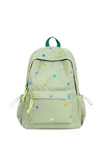 Macaron Star Moon Heart Print Nylon Backpack, Wide Pressure-Relieving Shoulder Straps, Multi-Layer Large Capacity, Commuting Casual Travel Style - Multicolor - View 13