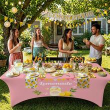 Cloth For 4FT/6FT Rectangular Fitted Events, Wrinkle-Resistant Lemon Stretch Tablecloth, Washable 100% Polyester Tablecloth - Multicolor - View 1