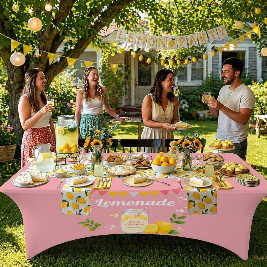 Cloth For 4FT/6FT Rectangular Fitted Events, Wrinkle-Resistant Lemon Stretch Tablecloth, Washable 100% Polyester Tablecloth - Multicolor - View 1