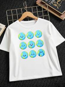 Camiseta para niños azul tierra y verde, camiseta creativa para niños, top casual de manga corta cómodo, ropa de verano - Negro - Ver 6