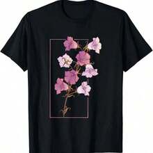 Casual T-Shirts With Floral Print, Faith And Love For Breast Cancer Awareness, Fashionable Men's T-Shirts, 100% Cotton, Loose And Oversized Fit. - 黑色 3 - 查看 7
