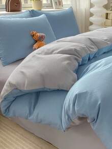 3pcs Blue & White Patchwork Soft Cotton Duvet Cover Set - Baby Blue - View 3
