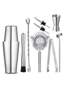 Coctelera de acero inoxidable de Boston de 20oz/24oz, Set de 10 piezas de Kit de herramientas de bar, regalo para el padre - Multicolor - Ver 9