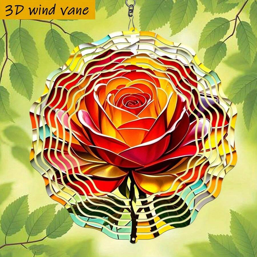 1个3D彩色玻璃旋转展示架，展示盛开的红黄玫瑰，尺寸为25.5厘米/10英寸*25.5厘米/10英寸，带旋转挂钩，可360° DIY创意旋转装饰，适合作为圣诞节、万圣节和其他节日礼物（不含吊坠，款式随机）。