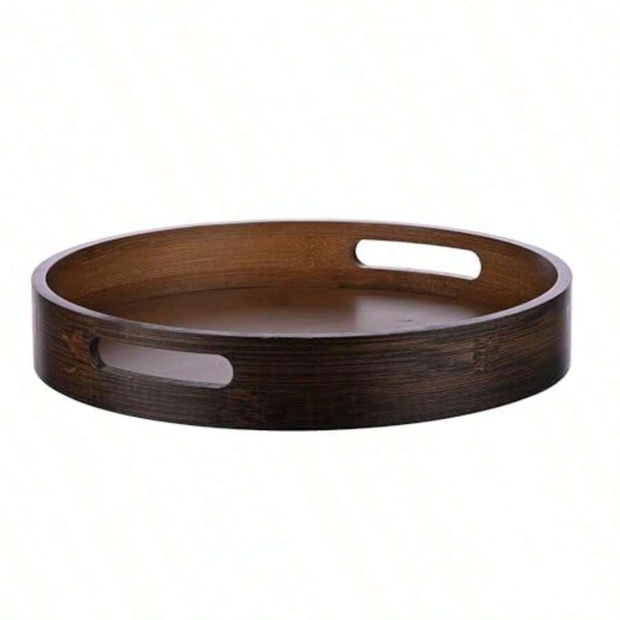 Round Trays Home Decor, 11.8" Large Round Wood Tray For Ottoman Coffee Table Trays, Wooden Kitchen Serving Decorative Trays For Home Office Counter Serveware Organizer, Walnut - Walnut Color Round - View 1