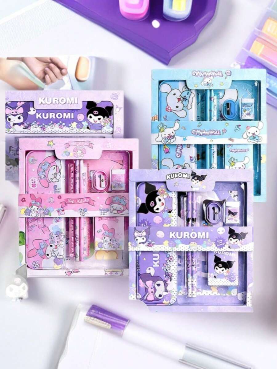 SANRIO 三丽鸥授权Hello Kitty & Kuromi卡通文具礼盒套装,包含铅笔、笔记本、卷笔刀、铅笔盒、尺子、橡皮和蜡笔。(礼盒款式和颜色可能因批次而异) - 彩色 - 查看 1