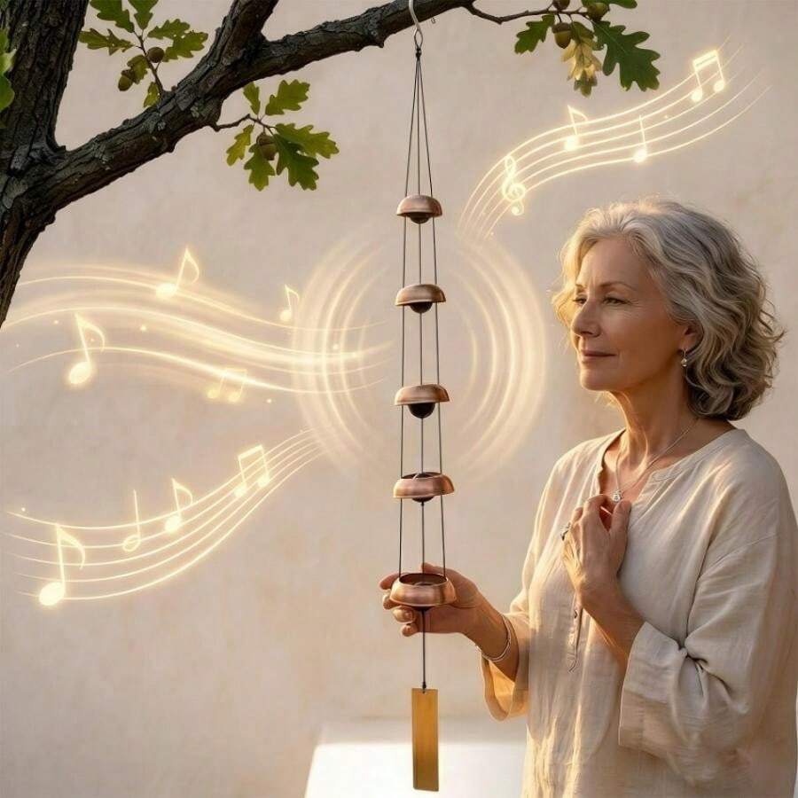35-Inch Quintet Brass Wind Chimes, Handcrafted Quintet Wind Chimes - Deep And Soothing Zen Temple Sound Effects, Wind Chimes Meditation Relaxation Gifts For Gardens, Courtyards, Porches, Courtyard Decorations (Copper) - Brass - View 1