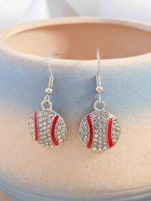 1 Set Women's Rhinestone Baseball Earrings, Suitable For Sports Fans, Suitable For Parties And Sports Events, Unique Design Gift - Balls - View 7