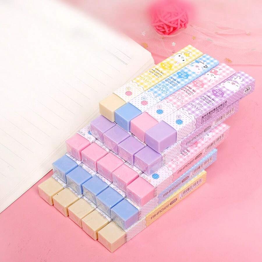 1 pieza Goma de borrar de color, goma de borrar rectangular larga, goma de borrar de estilo coreano color caramelo para estudiar - Multicolor - Ver 1