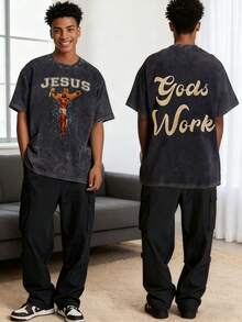 Unisex Bible Verse T-Shirt - Vintage-Style Loose-Fitting Garment, Commonly Known As The "Bible Verse T-Shirt" - Neutral Cotton With A Relaxed Fit, Suitable For Church, Everyday Wear, And Religious Activities - Machine Washable, Unisex, Christian Clothing. NB1F - 黑色 - 查看 5