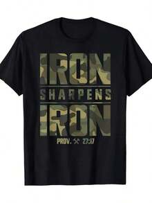 Camiseta Deportiva de Camuflaje con Citas Bíblicas para Hombre Iron Molt Iron Christian - 100% Algodón - 220 Gramos, Uso Diario Unisex, Ropa Urbana de Verano 2025, Moderna, de Alta Calidad, Cómoda, Camiseta Casual Estampada. Hecho de algodón de 220 gramos, disponible en tiendas comunitarias, cómodo y suave, aprovecha descuentos especiales, adecuado para Pascua, Halloween, Día de Acción de Gracias, etc. Disponible en tiendas comunitarias, cómodo y suave de algodón, disfruta de descuentos especiales, adecuado para Pascua, Halloween, Día de Acción de Gracias, etc. - Negro - Ver 1