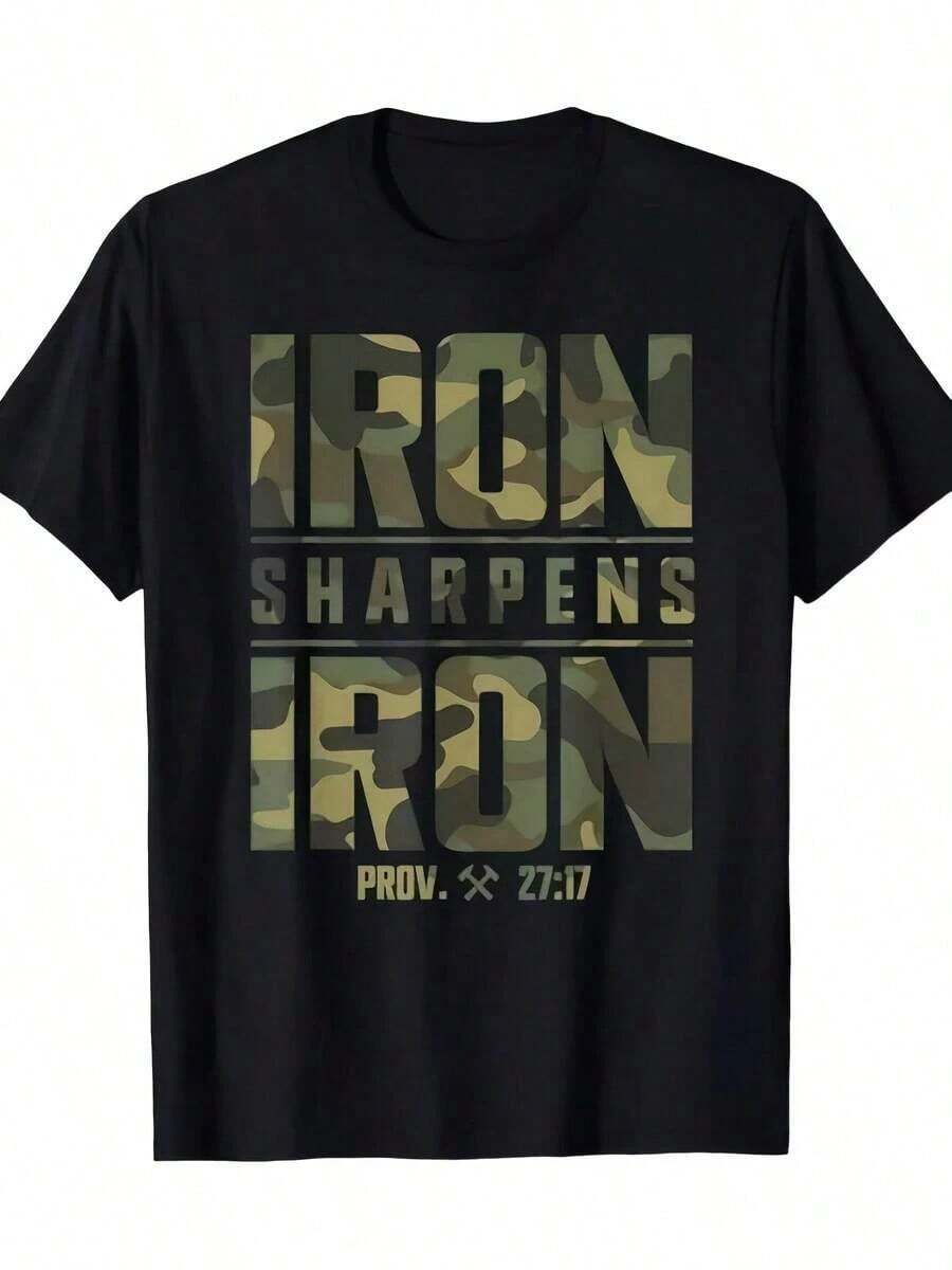 Camiseta Deportiva de Camuflaje con Citas Bíblicas para Hombre Iron Molt Iron Christian - 100% Algodón - 220 Gramos, Uso Diario Unisex, Ropa Urbana de Verano 2025, Moderna, de Alta Calidad, Cómoda, Camiseta Casual Estampada. Hecho de algodón de 220 gramos, disponible en tiendas comunitarias, cómodo y suave, aprovecha descuentos especiales, adecuado para Pascua, Halloween, Día de Acción de Gracias, etc. Disponible en tiendas comunitarias, cómodo y suave de algodón, disfruta de descuentos especiales, adecuado para Pascua, Halloween, Día de Acción de Gracias, etc. - Negro - Ver 1