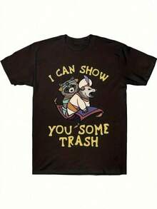 Cool Fit, Men's Cotton T-Shirt With Cartoon Opossum Print And 'I Can Take You To See The Trash' - Casual Summer T-Shirt, Breathable Crew Neck Top - 黑色 - 查看 11