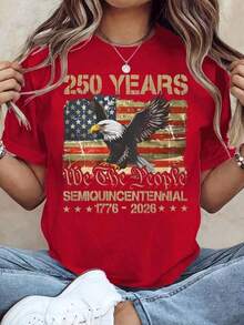Patriotic Commemorative T-Shirt For The 250th Anniversary Of The United States Independence Day, 250th Anniversary Celebration T-Shirt, Comfortable And Loose-Fitting Casual Everyday T-Shirt For Women, Suitable For Events And Parties, 100% Cotton Fabric, Machine Washable, Unisex Summer Clothing, 100% Cotton - 紅色 - 查看 6