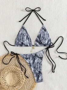 Bộ bikini nữ co giãn cao cấp với cổ yếm, họa tiết đen trắng thời trang, hoàn hảo cho những chuyến đi biển mùa hè. - Nhiều màu - Xem 6