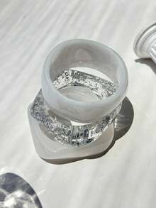 3件套浪漫白色扎染亮片透明树脂手链，夏季女士甜美度假手链 - 彩色 - 查看 6