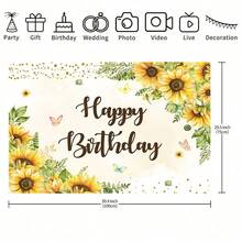 1 向日葵生日快乐背景布，蝴蝶金点女孩甜美生日摄影背景布，适用于生日派对装饰、拍照道具、蛋糕桌背景、家居客厅和卧室装饰。 - 多色 - 查看 7