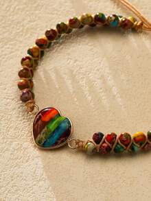 Nocturel 1pc Bohemian Style Natural Agate Adjustable Double Layer Wrap Bracelet - Colorful - View 3