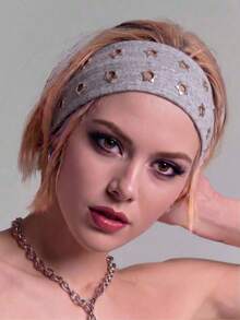 1pc Fashion Punk Gothic Style Soft Non-Slip Elastic Hollow Out Beach Yoga Sports Daily Casual Headband - Gray Star - View 4