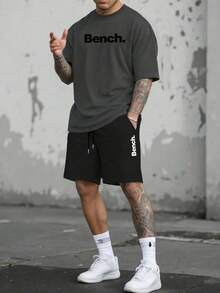 Men's "Bench" Logo Print T-Shirt And Shorts Street Casual Sports Set - Dark Grey - View 1