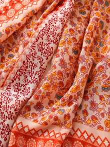 1pc Sunscreen Shawl Scarf, Vintage Floral Pattern Scarf, For Travel To Lijiang - Pink Orange - View 6