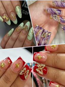 Mix 30/55/102pcs Nail Charms Nails In Gold And Studded With Rhinestones.Simple, Understated Luxury,French-Style Metal Nail Supplies Perfect For Valentine's Day,Music Festivals,Travel,Rhinestone Nail Gems,Suitable For Multi-Functional DIY Accessories. - Multicolor - View 3