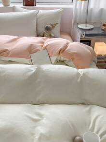 3pcs Blue & White Patchwork Soft Cotton Duvet Cover Set - White - View 5