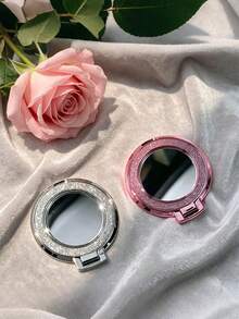 Shiny Sequin Phone Ring Holder Stand, Hidden Makeup Mirror Design, Strong Adhesive Adjustable Phone Stand, Cute Shiny Phone Decoration, Suitable For Women And Girls, Shiny Folding Mirror, Portable Phone Case Accessory - Multicolor - View 8